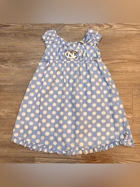 Sara Lynn Togs UNC Tar Heels Girls Dress Size 3T Carolina Blue Polka Dot Ruffle